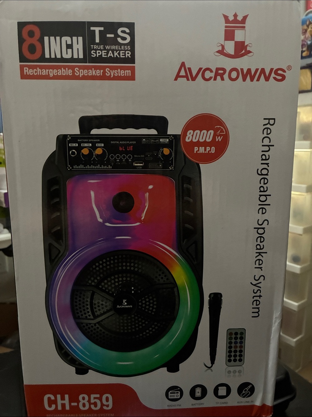 Crown CH-859 Portable Speaker with Multicolor LED Ring